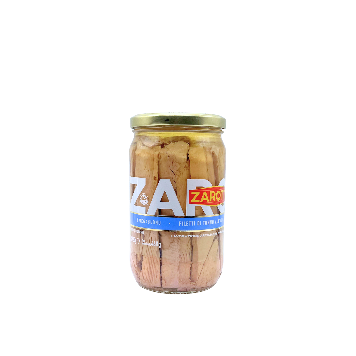 Barattolo di filetti di tonno ZAROTTI 720g in olio di oliva vista frontale
