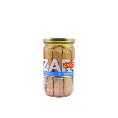 Barattolo di filetti di tonno ZAROTTI 720g in olio di oliva vista frontale