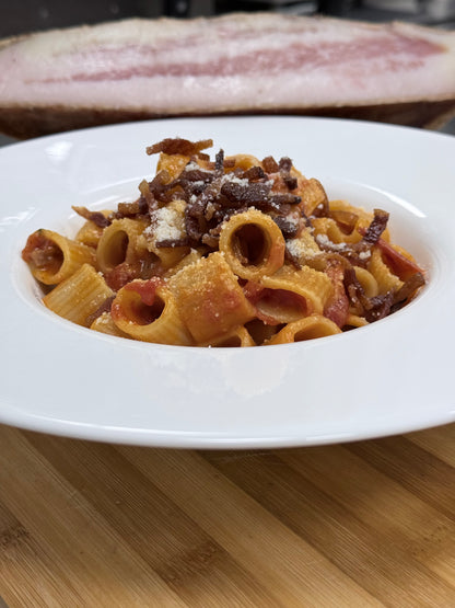 Guanciale artigianale Essenza Pisterzi rosolato per Amatriciana