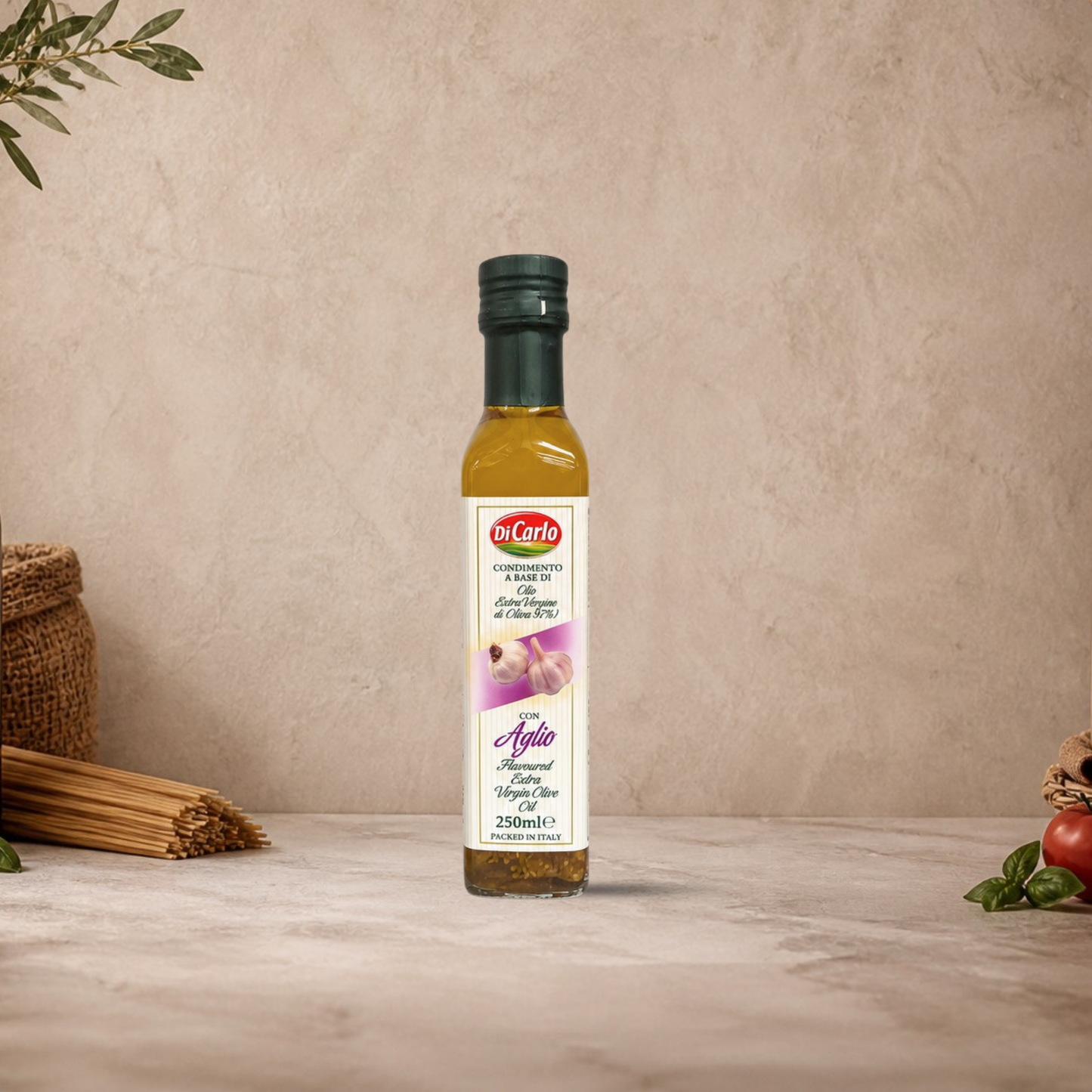 DI CARLO Condimento Olio EVO con Aglio, 250ml.