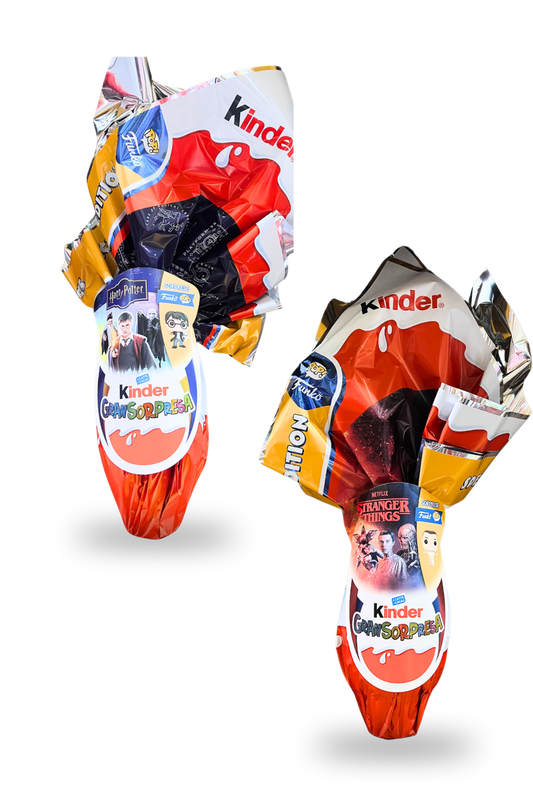 KINDER Uova di Pasqua Gran Sorpresa in edizione speciale (2 pezzi): Harry Potter e Stranger Things – confezione promozionale, ideali per collezionisti e fan delle serie.