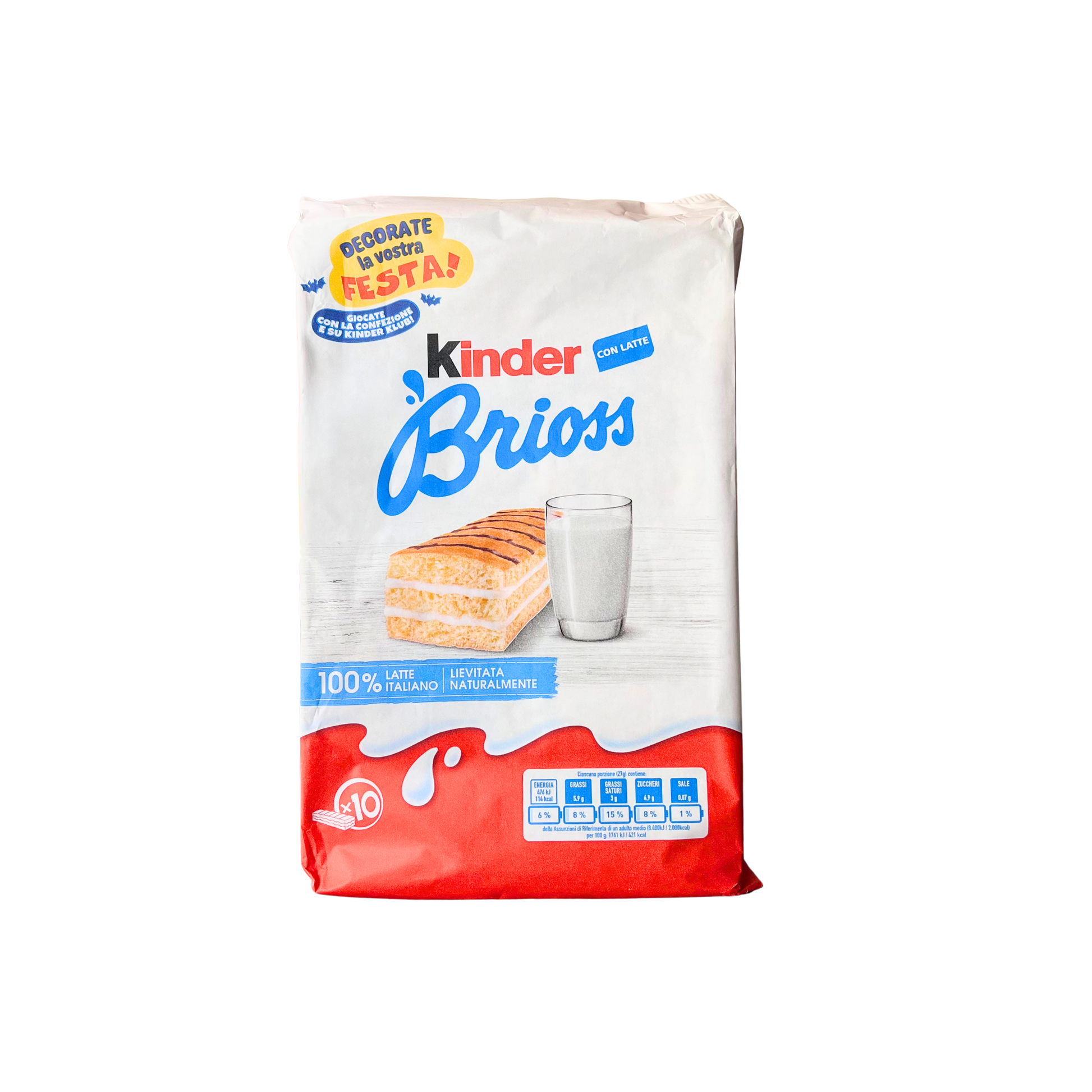 KINDER Brioss con Latte 100% Italiano – 10 merendine soffici, confezione su sfondo neutro – Essenza Pisterzi