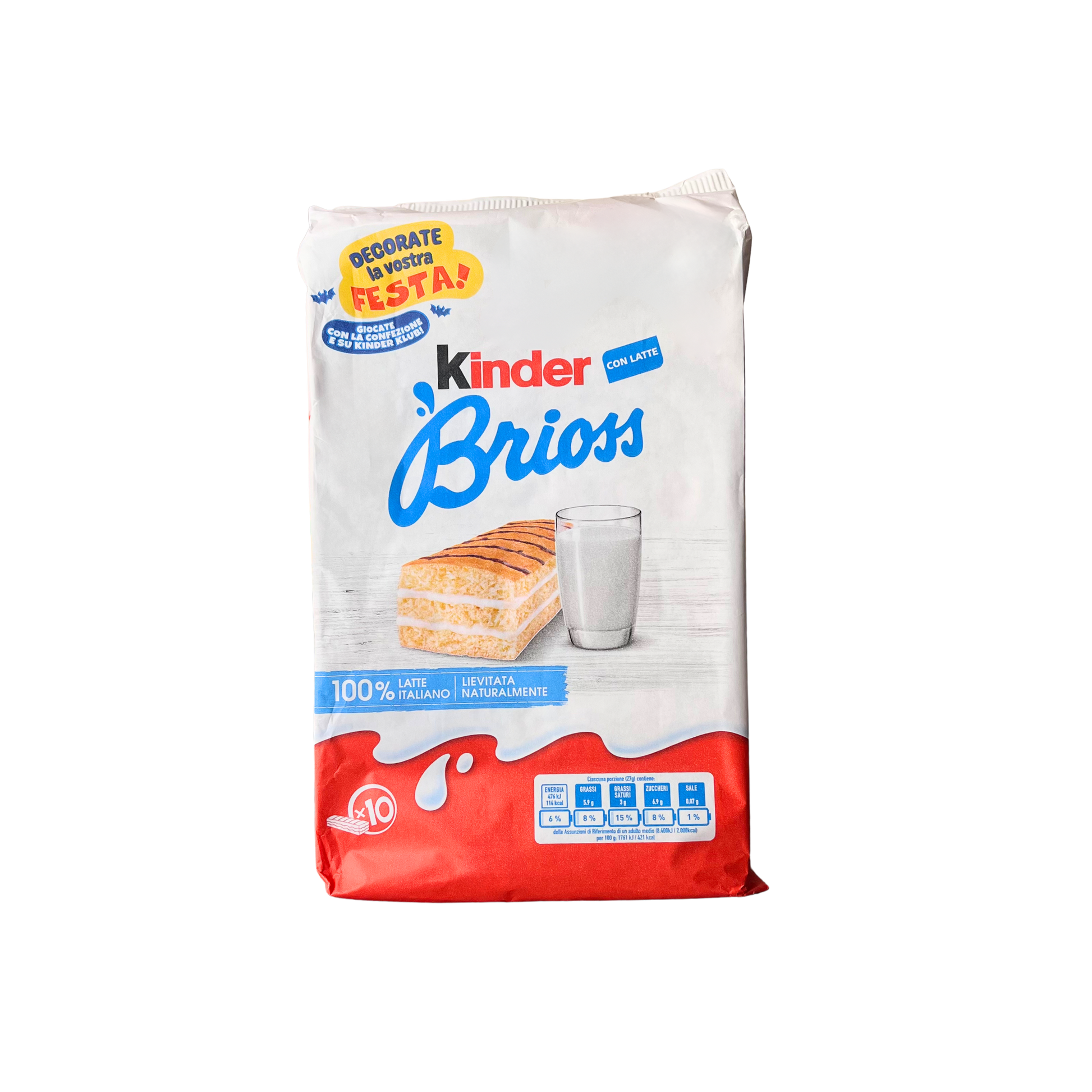 KINDER Brioss con Latte 100% Italiano – 10 merendine soffici, confezione su sfondo neutro – Essenza Pisterzi