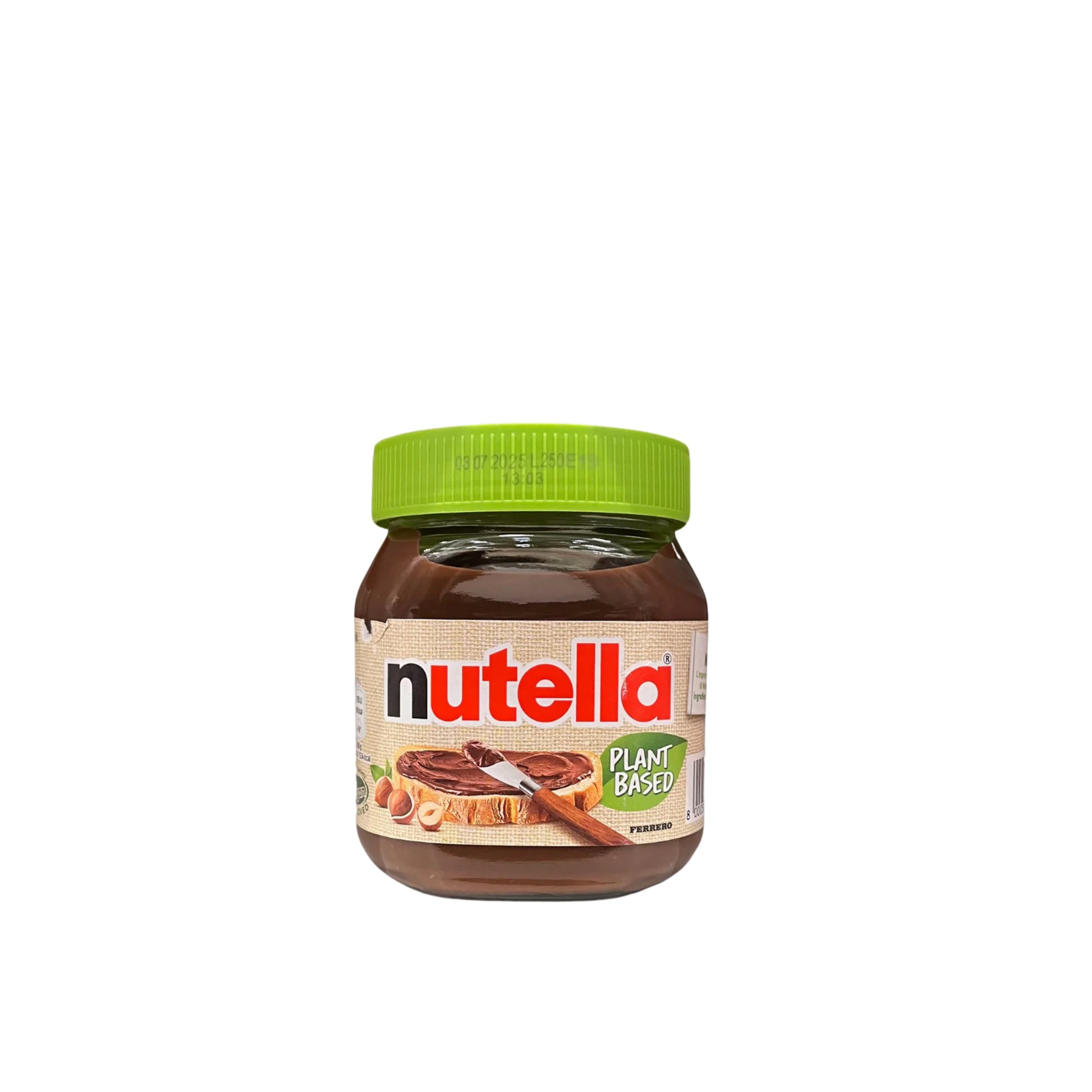 Vasetto di Nutella Plant Based Ferrero da 350 grammi su sfondo neutro
