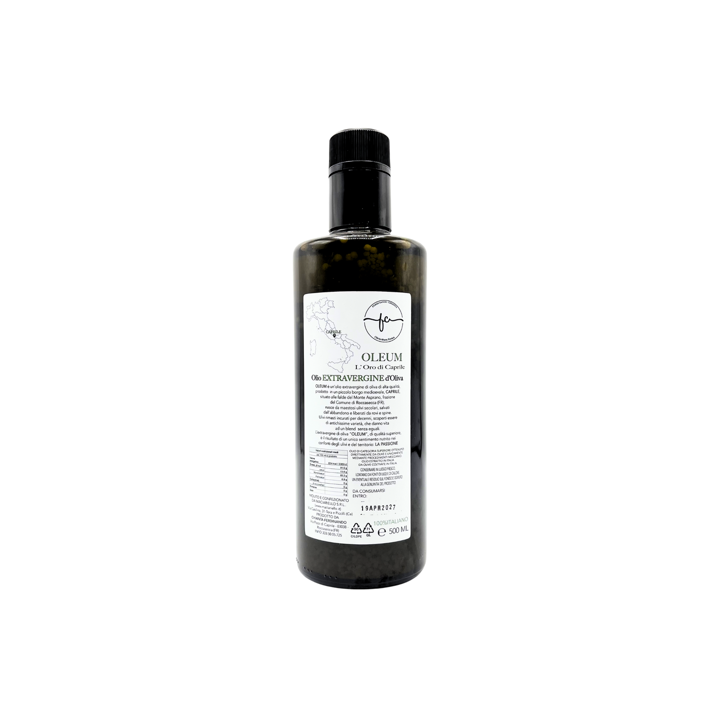 Olio EVO 100% Italiano Limitato – Oleum Roccasecca, olio italiano del Lazio 