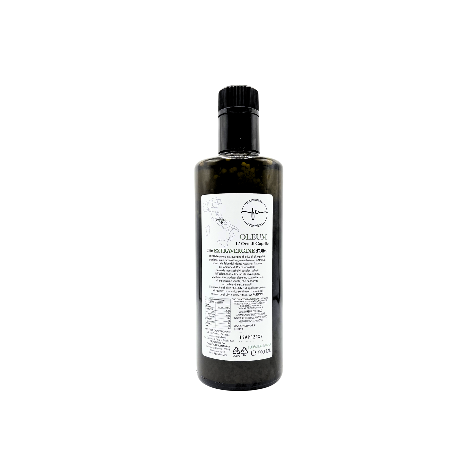 Olio EVO 100% Italiano Limitato – Oleum Roccasecca, olio italiano del Lazio 
