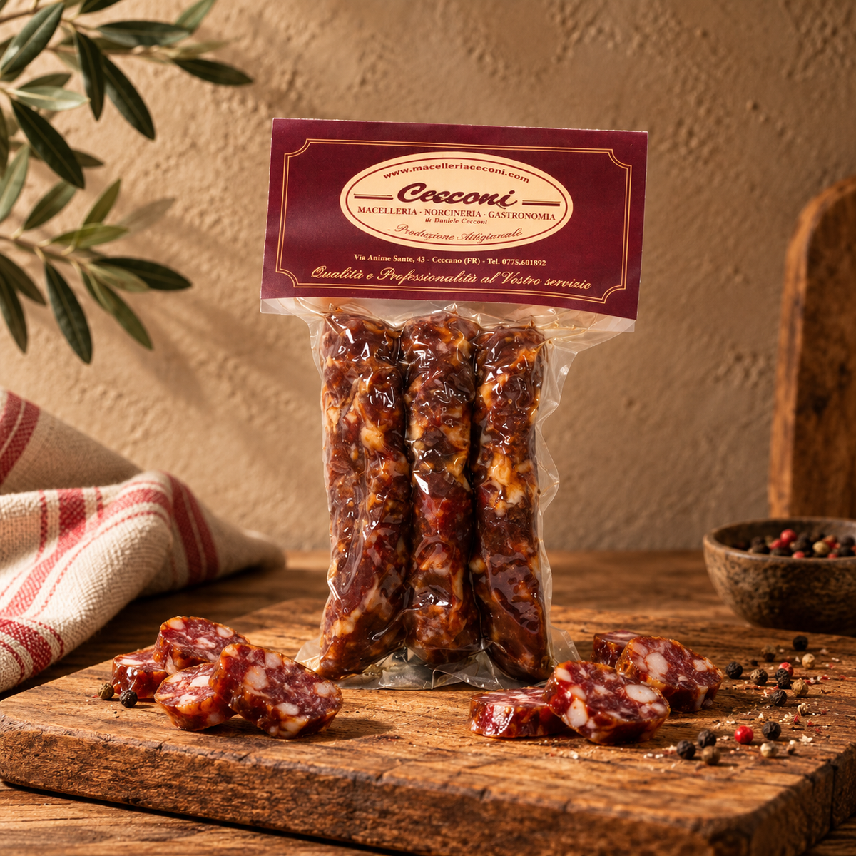 Salsiccia Ciociara artigianale stagionata con buccia d'arancia della Macelleria Cecconi Davide
