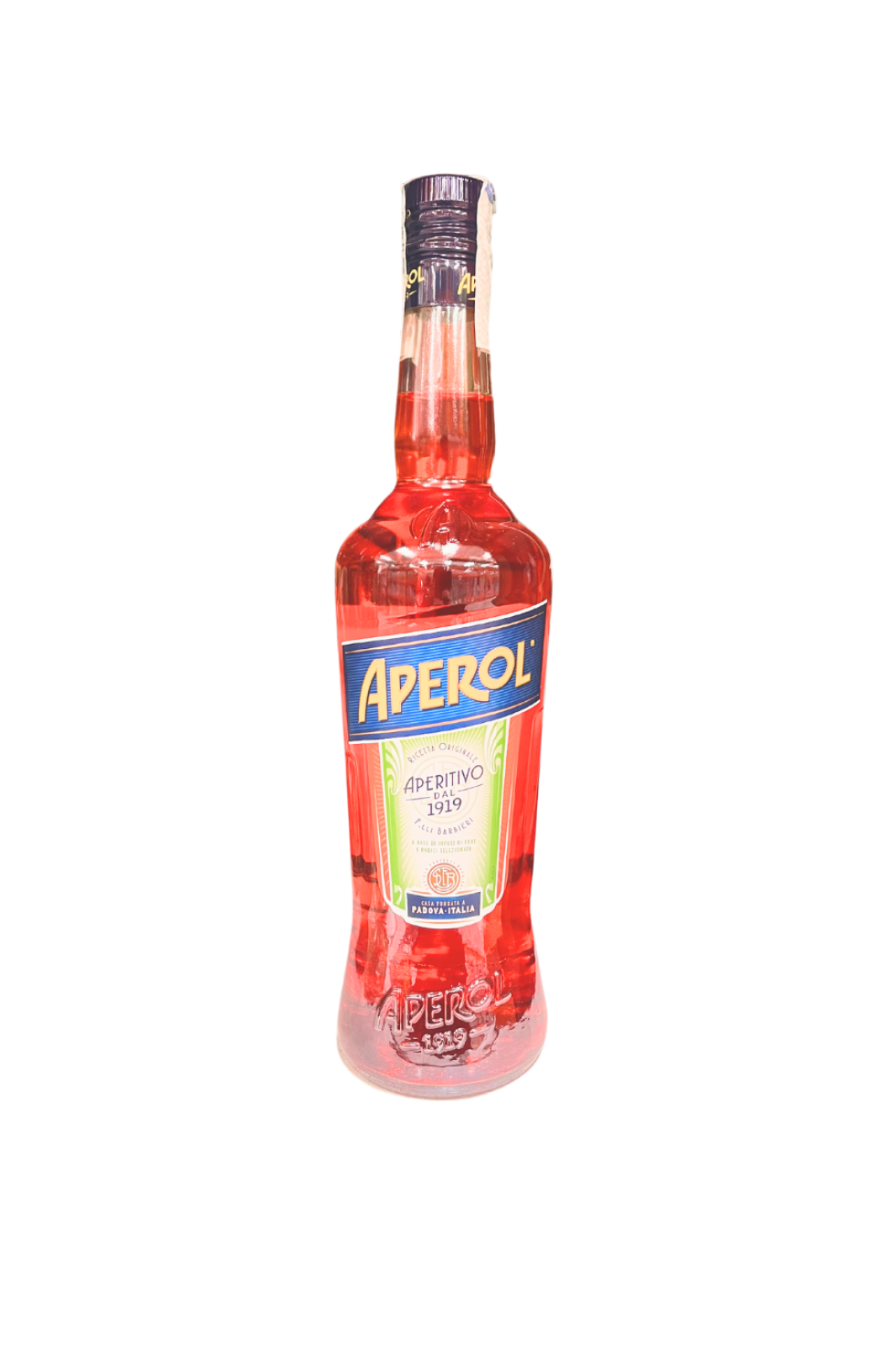 Bottiglia di Aperol da 70 cl, aperitivo italiano a base di infusi di erbe e radici selezionate.