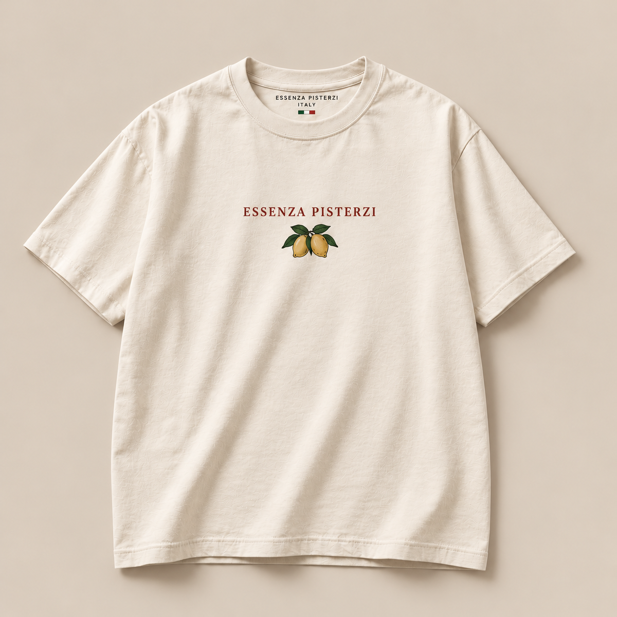 Vintage La Dolce Vita T-shirt print with lemons, Italian food and coastal scenery