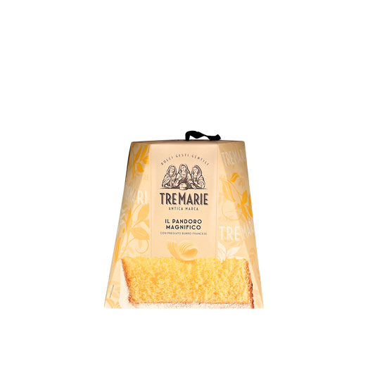 TRE MARIE Pandoro Il Magnifico 1kg – pandoro artigianale soffice e dorato con zucchero a velo – Essenza Pisterzi