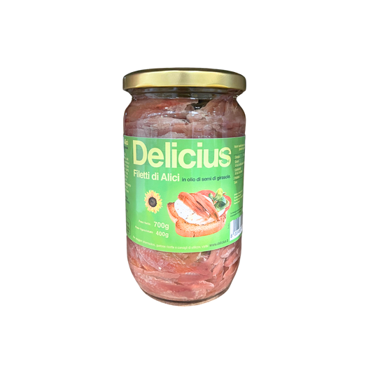 Delicius Filetti di Alici in Olio di Girasole 700g alici in olio di girasole formato grande
