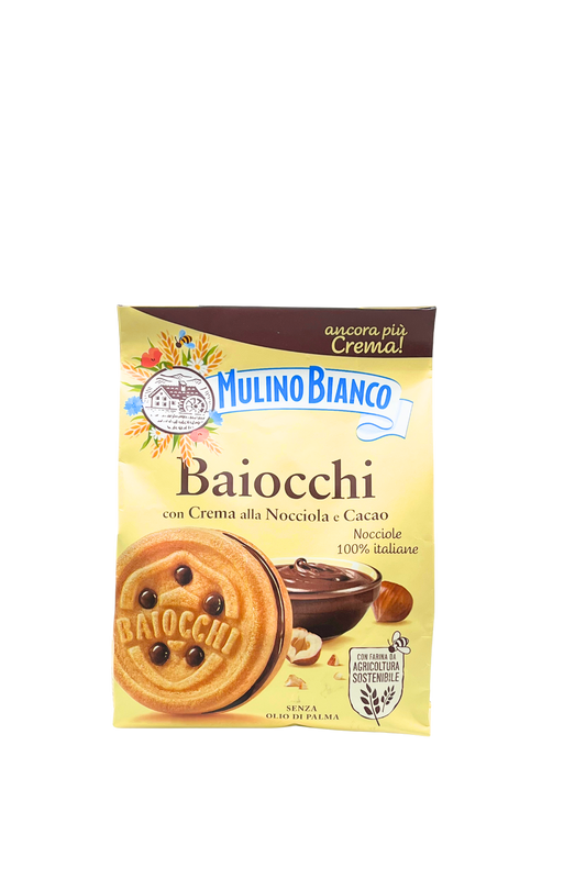 Baiocchi Mulino Bianco 260 g – Biscotti friabili con crema alla nocciola e cacao
