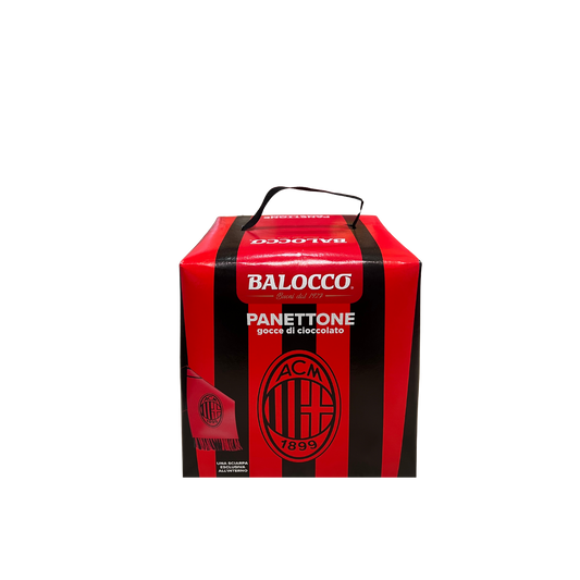 BALOCCO Panettone Milan con Gocce di Cioccolato e Sciarpa - dolce natalizio italiano rossonero
