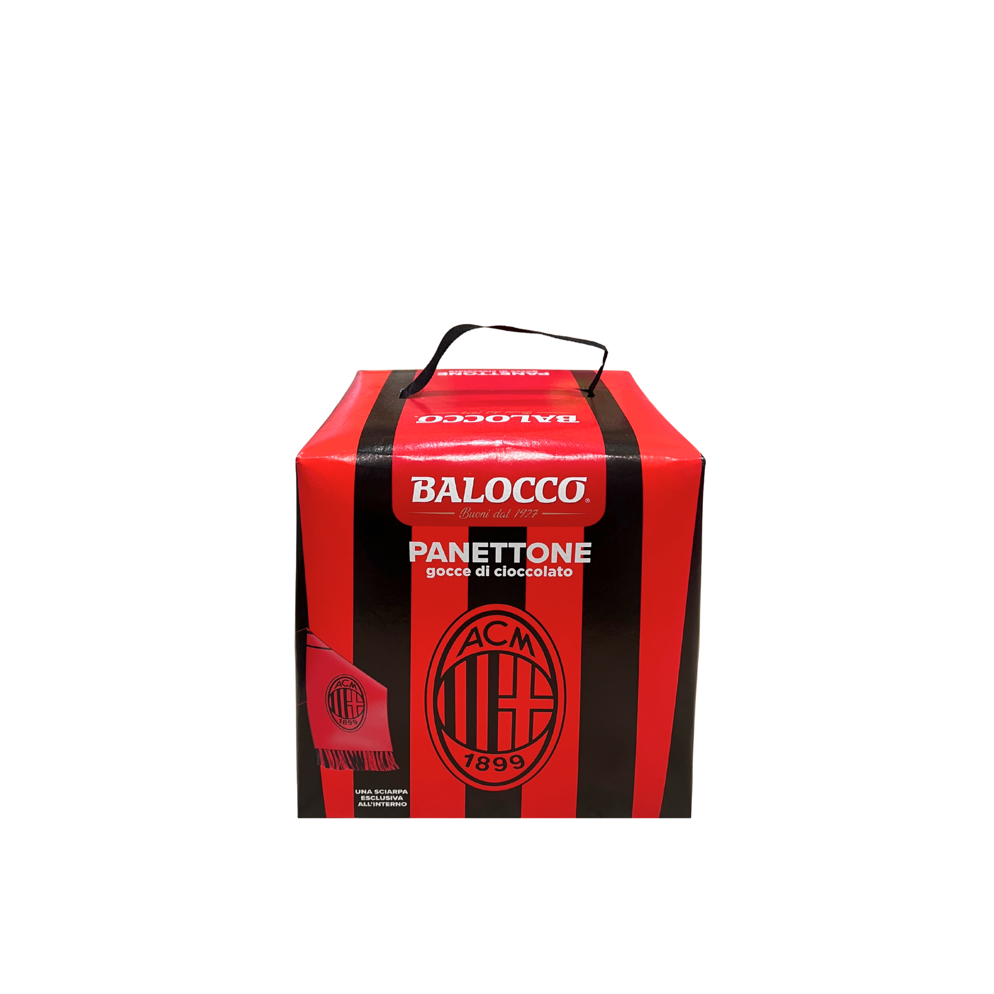 BALOCCO Panettone Milan con Gocce di Cioccolato e Sciarpa - dolce natalizio italiano rossonero
