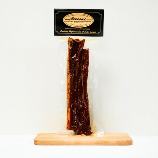 coppiette ciociare di suino artigianali – Macelleria Cecconi Davide, snack tipico del Lazio, Essenza Pisterzi
