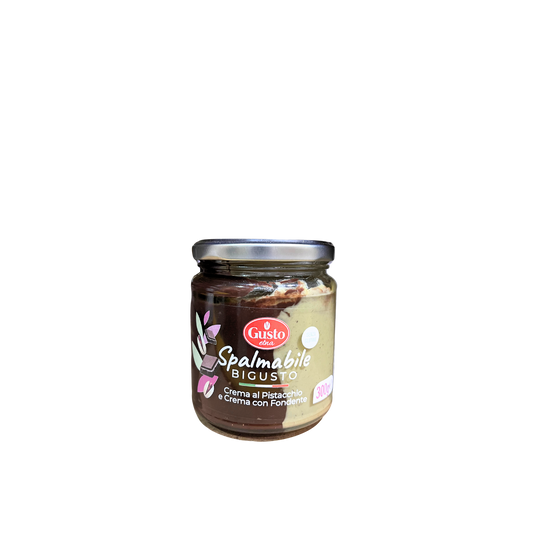 GUSTO ETNA Crema Spalmabile Bigusto Pistacchio e Crema Fondente Senza Glutine 300g - Vasetto di crema bigusto golosa e senza glutine
