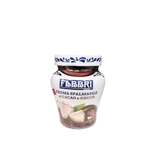 Vasetto di crema Fabbri spalmabile al cacao e cocco da 200g – disponibile su Essenza Pisterzi

