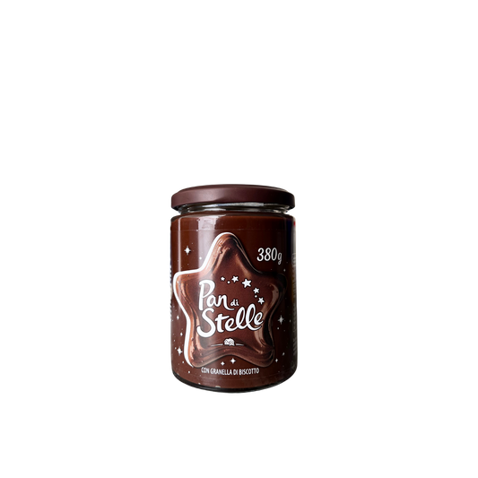 PAN DI STELLE Crema Spalmabile 380g – barattolo di crema al cacao e nocciole con granella di biscotti Pan di Stelle – Essenza Pisterzi