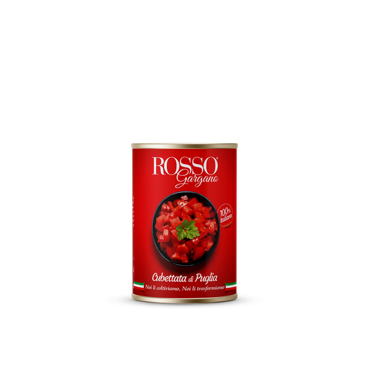 Cubettata di pomodoro Rosso Gargano da 400g – pomodori di Puglia tagliati a cubetti