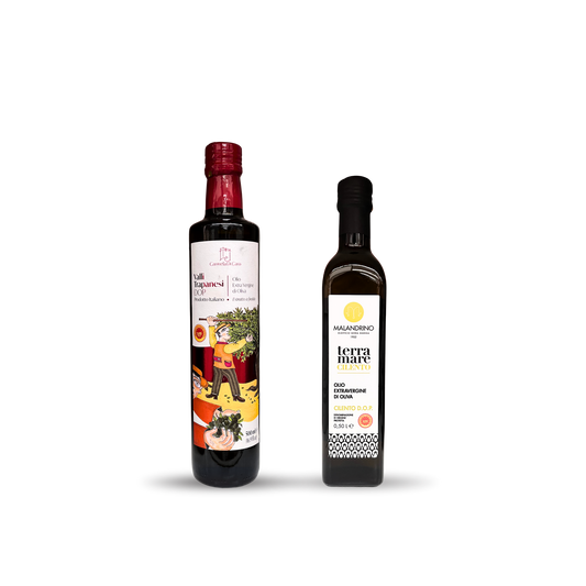 Degustazione oli extravergini DOP Essenza Mediterranea: Malandrino Terra Mare Cilento e Valli Trapanesi 0,50 L ciascuno
