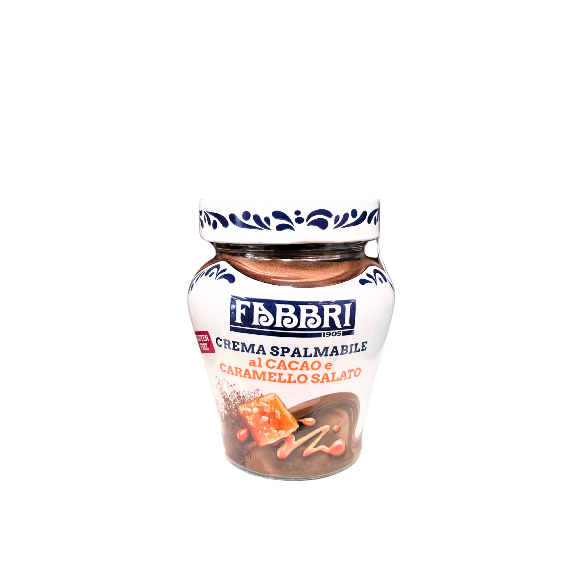 Vasetto di crema spalmabile Fabbri al caramello salato da 200g – disponibile su Essenza Pisterzi

