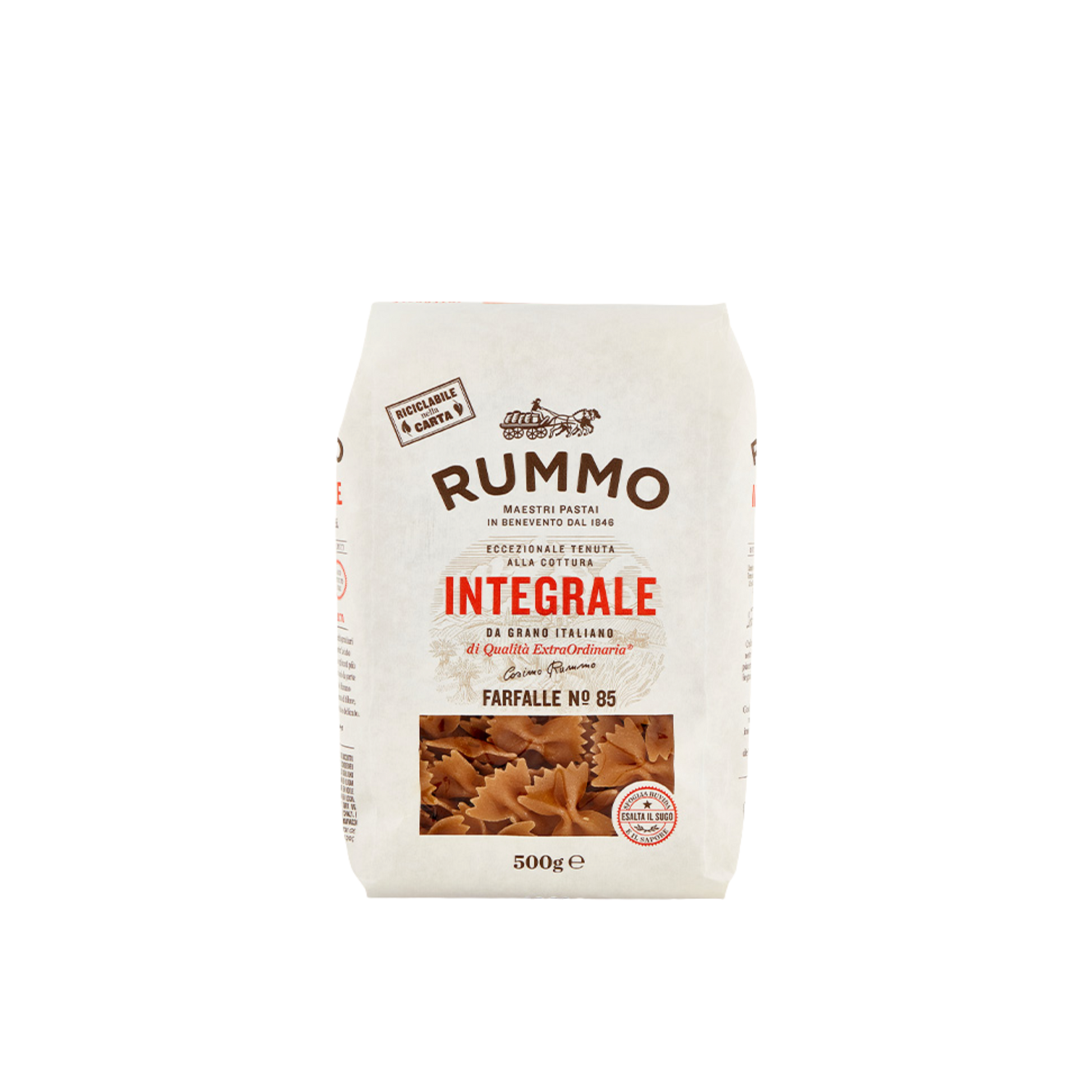 Confezione da 500g di Farfalle Integrali Rummo – pasta integrale trafilata al bronzo
