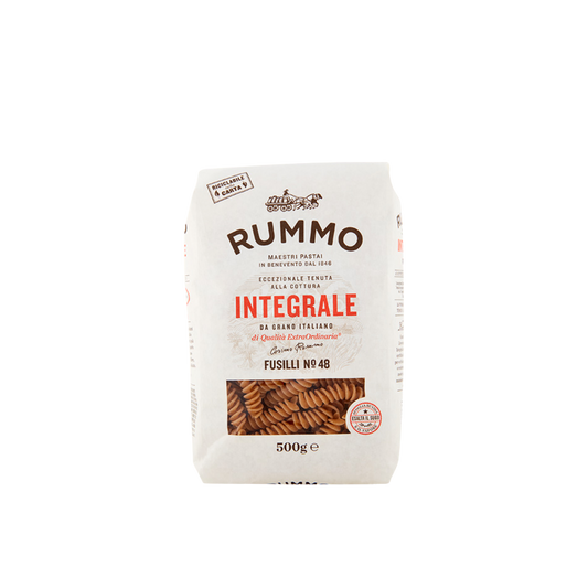 Confezione da 500g di Fusilli Integrali Rummo – pasta integrale trafilata al bronzo