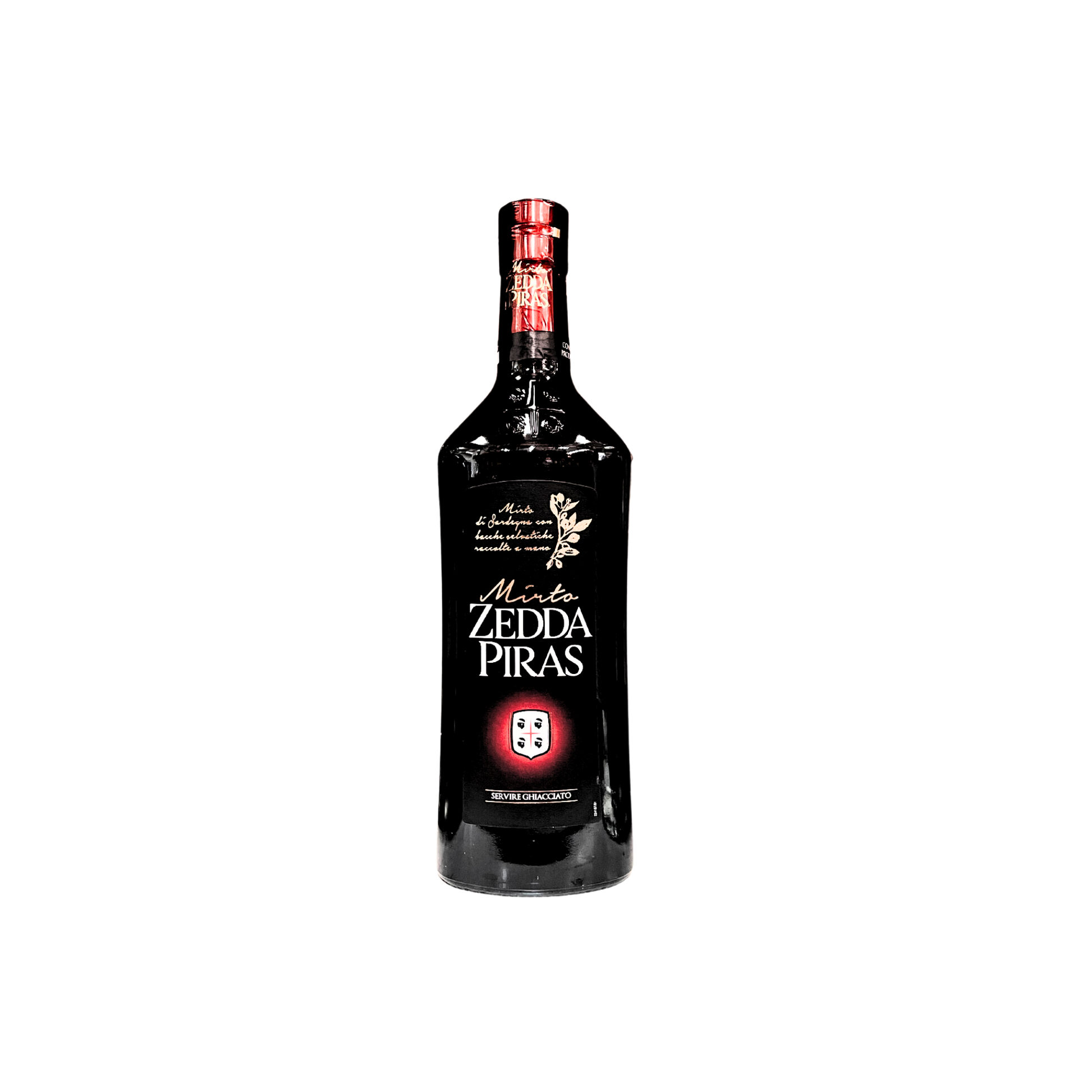 Bottiglia da 70 cl di Zedda Piras Liquore di Mirto Rosso, liquore tradizionale sardo in vendita su ESSENZA PISTERZI.