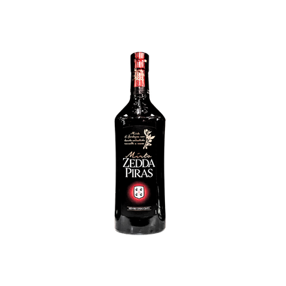 Bottiglia da 70 cl di Zedda Piras Liquore di Mirto Rosso, liquore tradizionale sardo in vendita su ESSENZA PISTERZI.