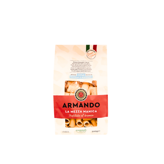 Mezze Maniche Armando trafilate al bronzo, grano 100% italiano, 500g – pasta artigianale di alta qualità su Essenza Pisterzi