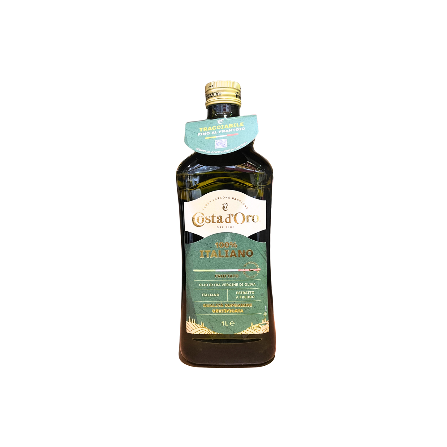 “Olio EVO COSTA D’ORO 1 litro, origine italiana, spremuto a freddo”