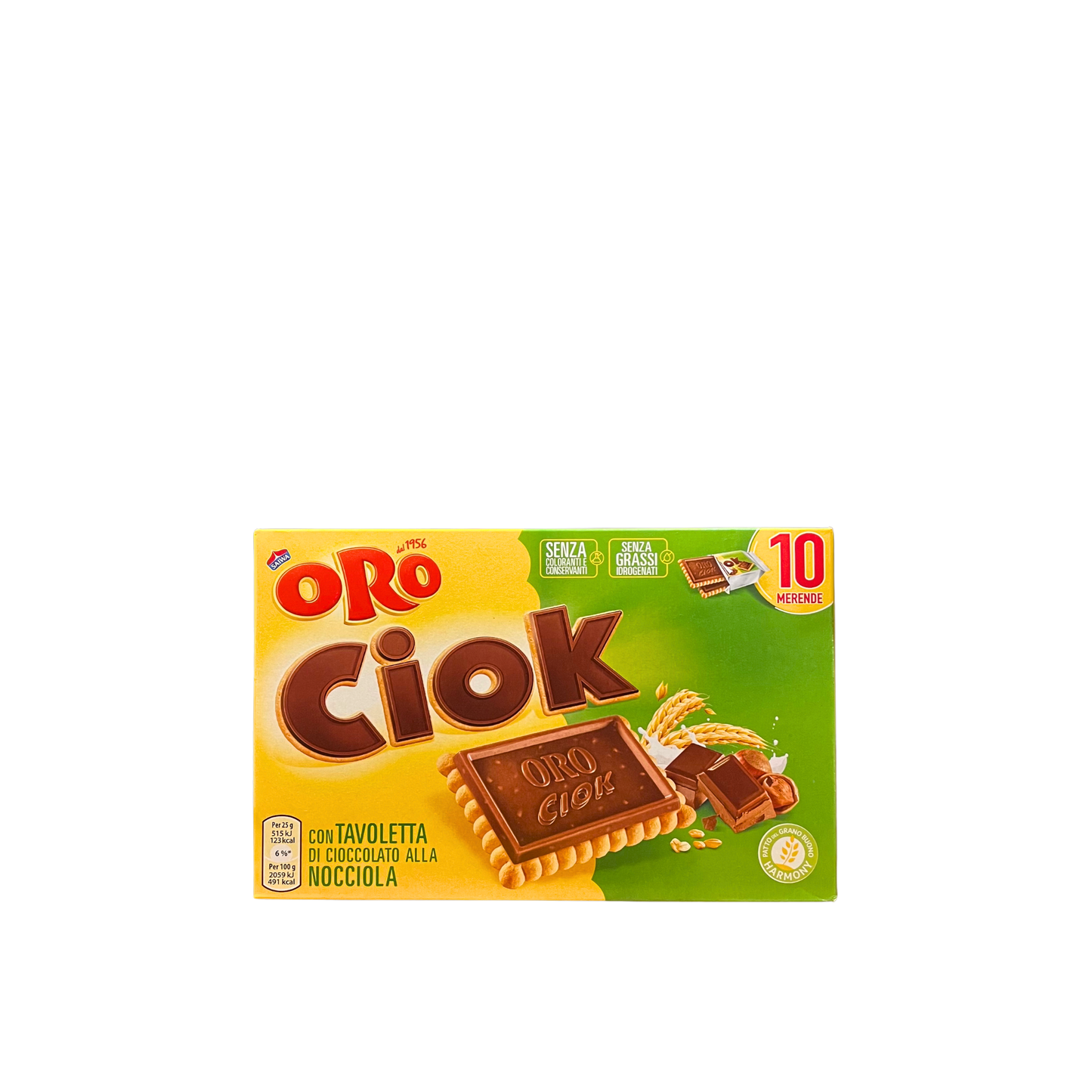 SAIWA OroCiock Cioccolato alla Nocciola 10 pezzi – biscotti friabili con copertura di cioccolato alla nocciola su sfondo neutro – Essenza Pisterzi