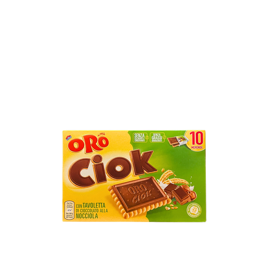 SAIWA OroCiock Cioccolato alla Nocciola 10 pezzi – biscotti friabili con copertura di cioccolato alla nocciola su sfondo neutro – Essenza Pisterzi