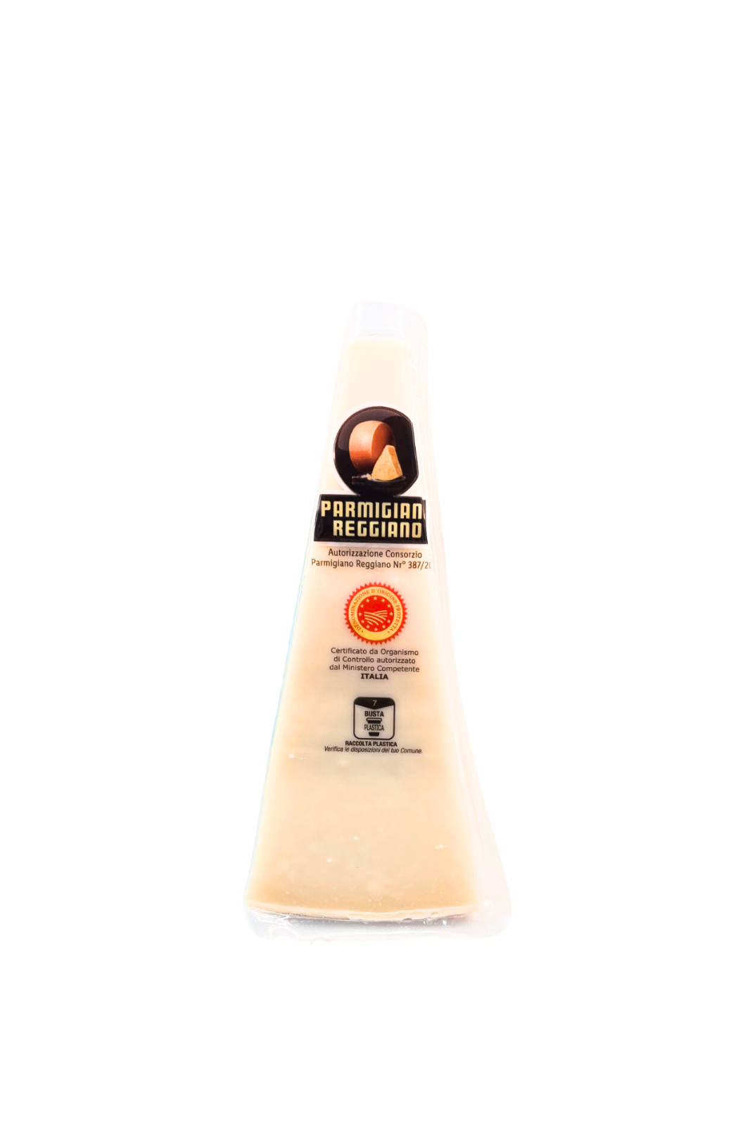 Parmigiano Reggiano DOP +16 mesi 500g – formaggio stagionato italiano a scaglie o pezzo intero su sfondo neutro – Essenza Pisterzi