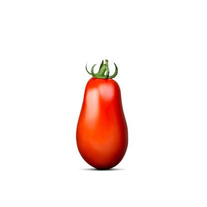 Lattina rossa di Pomodori Pelati di Puglia Rosso Gargano da 400 g con immagini di pomodori pelati