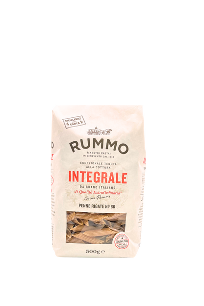 Confezione da 500g di Penne Rigate Integrali Rummo – pasta integrale trafilata al bronzo
