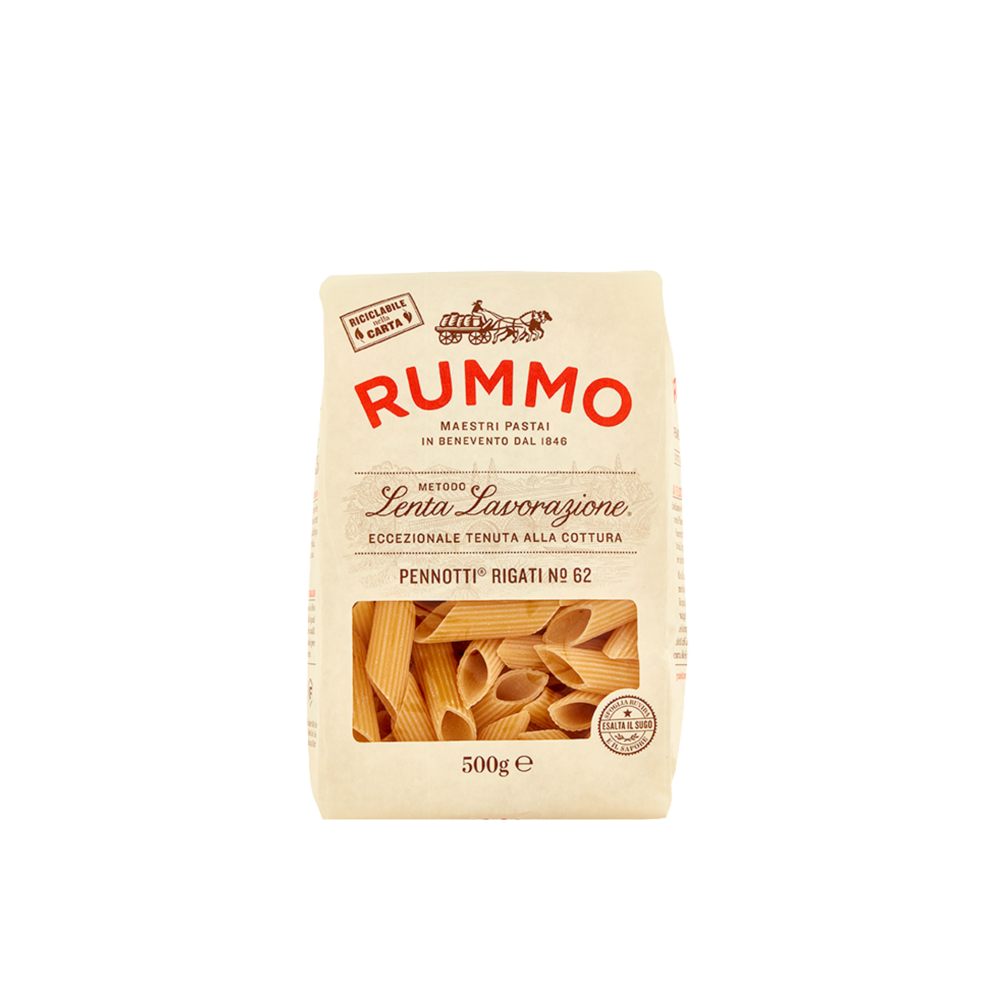 Confezione da 500g di Pennotti Rigati Rummo – pasta corta trafilata al bronzo

