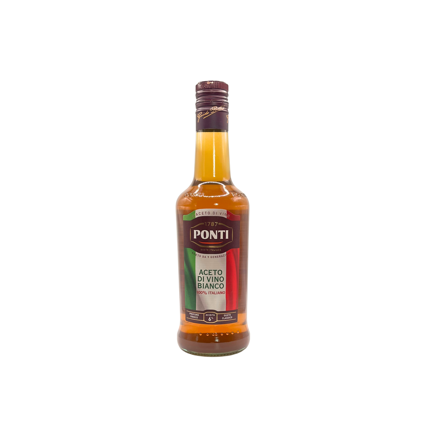 Bottiglia da 500 ml di Ponti Aceto di Vino Bianco 100% Italiano, condimento versatile in vendita su ESSENZA PISTERZI.
