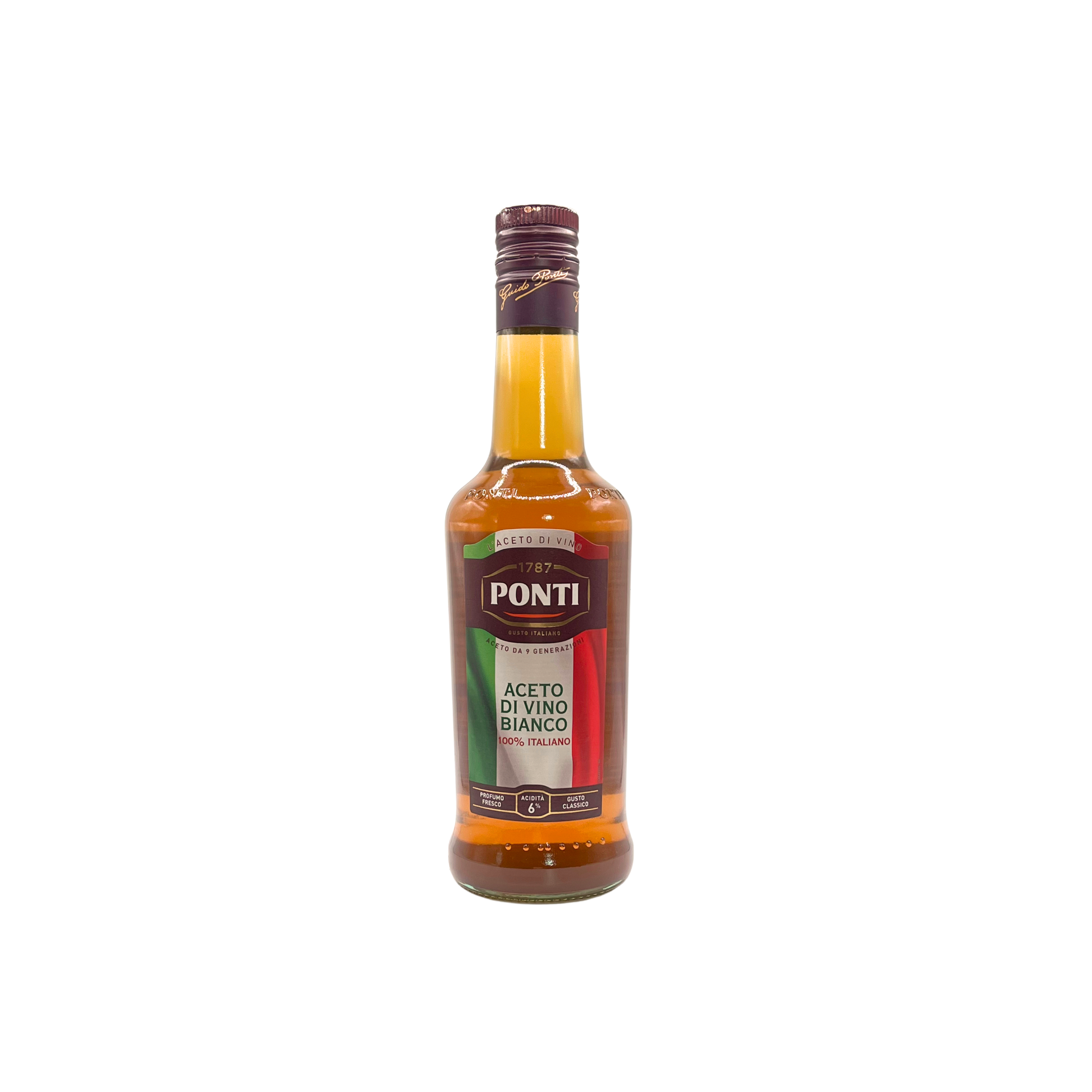 Bottiglia da 500 ml di Ponti Aceto di Vino Bianco 100% Italiano, condimento versatile in vendita su ESSENZA PISTERZI.