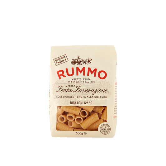 Confezione da 500g di Rigatoni Rummo – pasta corta rigata trafilata al bronzo
