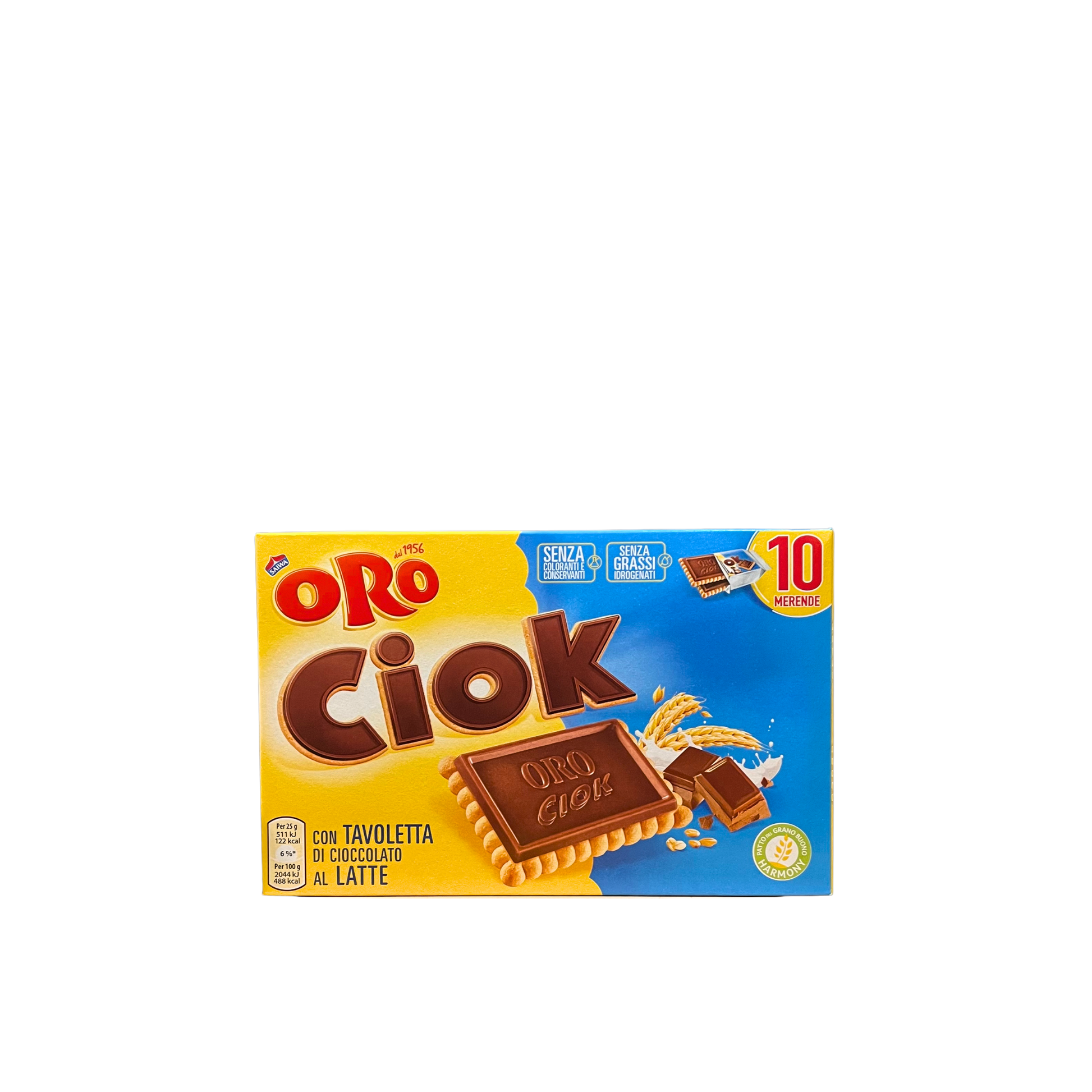 SAIWA OroCiok Cioccolato al Latte 250g – biscotti al cioccolato al latte su sfondo neutro, confezione singola – Essenza Pisterzi