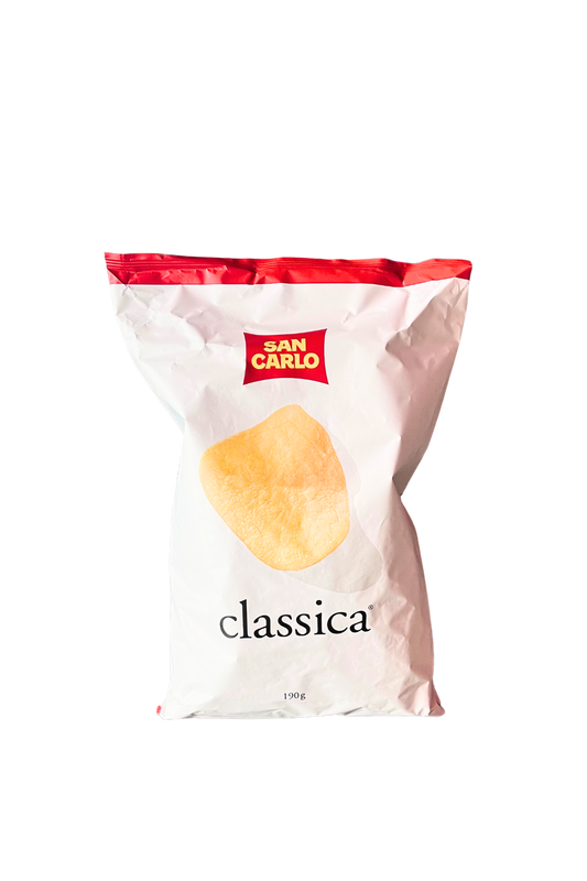 San Carlo Patatine Classiche 190g – croccanti, dorate e perfette per aperitivi italiani di qualità.