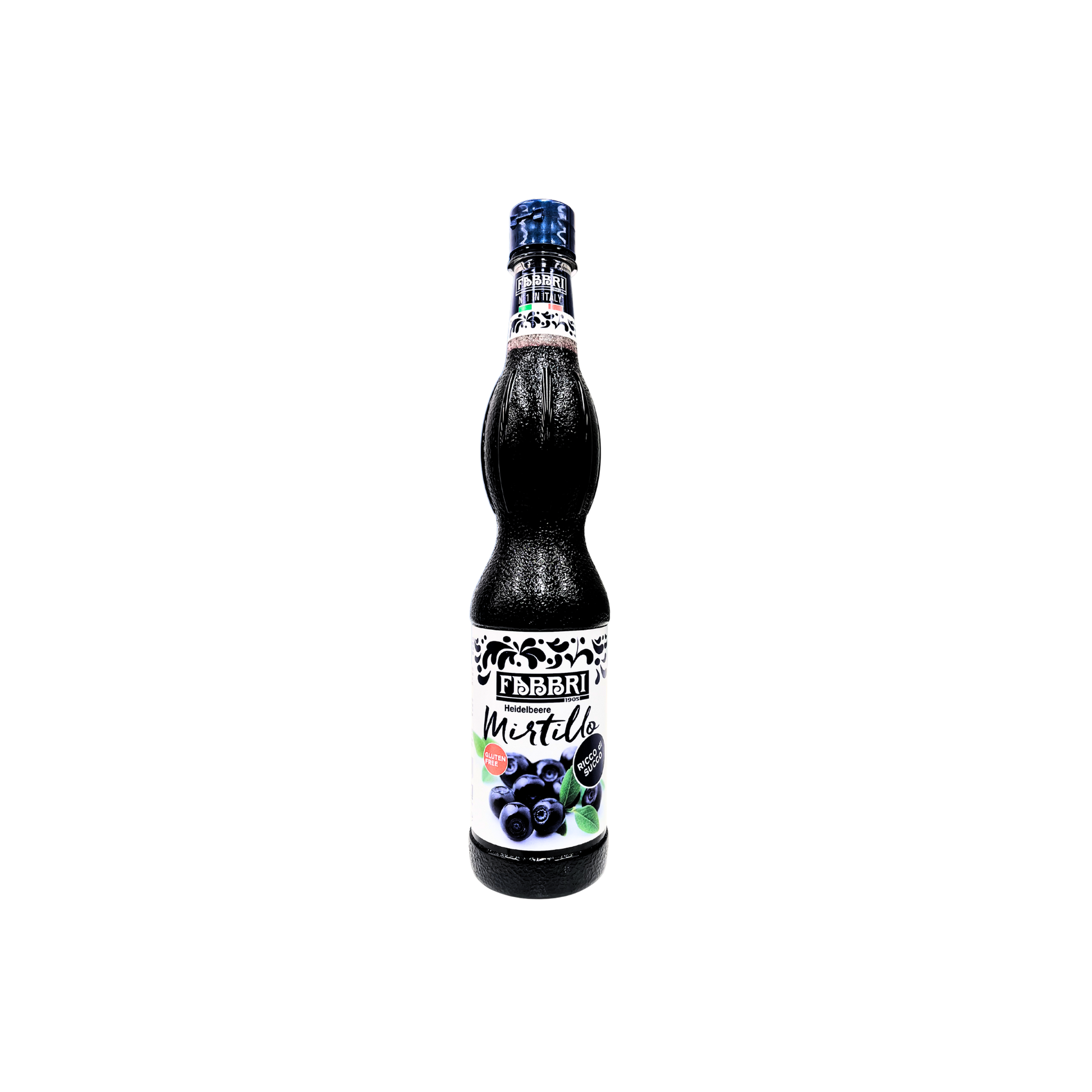 Bottiglia di sciroppo Fabbri al mirtillo da 560ml – disponibile su Essenza Pisterzi
