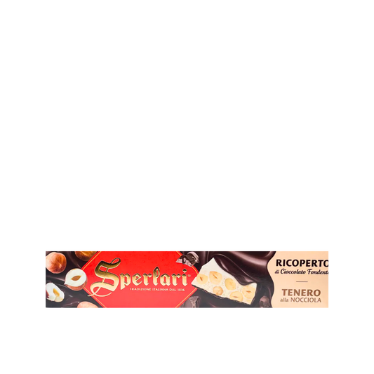 SPERLARI Torrone tenero alla nocciola ricoperto di cioccolato fondente 200g – confezione classica – Essenza Pisterzi