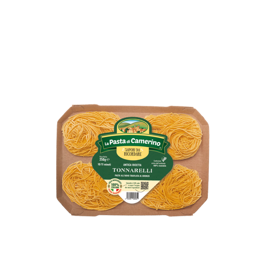 Confezione da 250 g di Tonnarelli all’Uovo La Pasta di Camerino – pasta artigianale ruvida perfetta per cacio e pepe